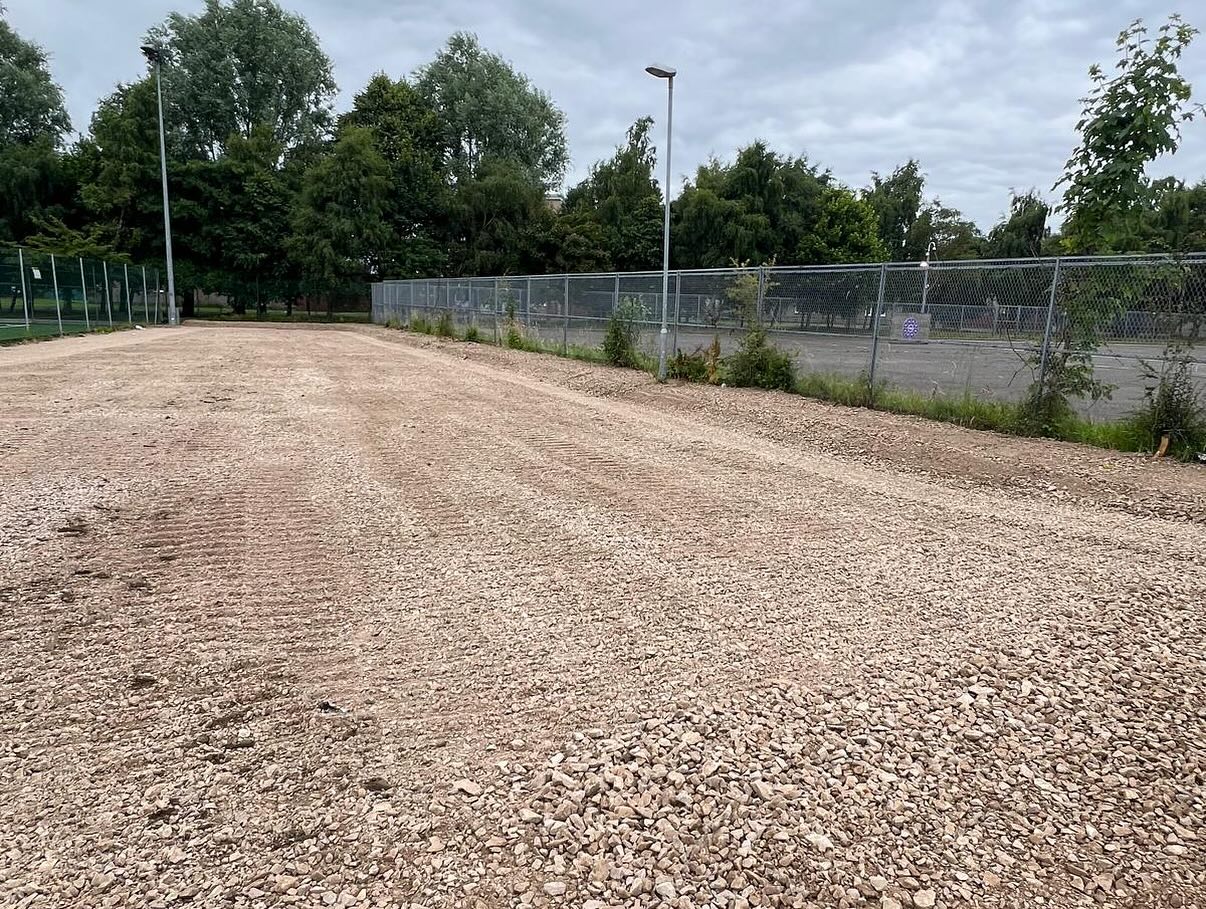 Graded gravel area prepared for construction