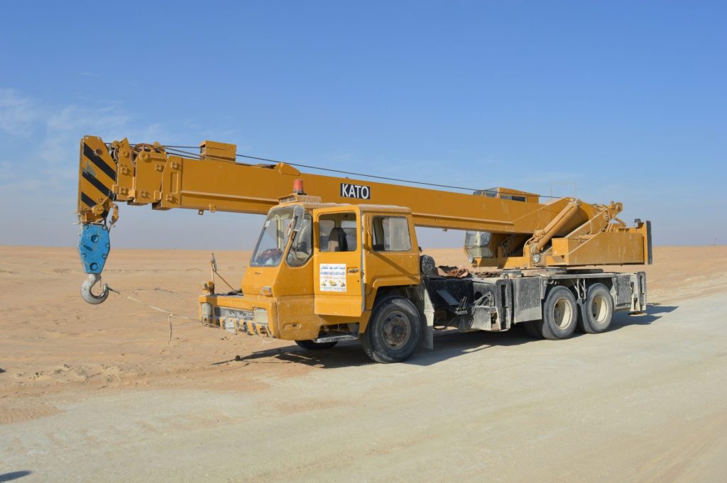 Mobile crane truck in desert area